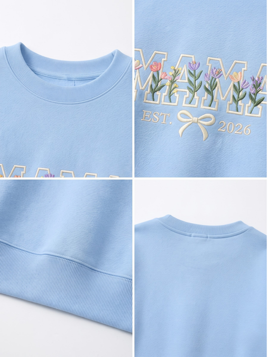 Chaotic Mom Custom Embroided Aesthetic Wildflower Mama Ribbon Bow Est Year Sweatshirt