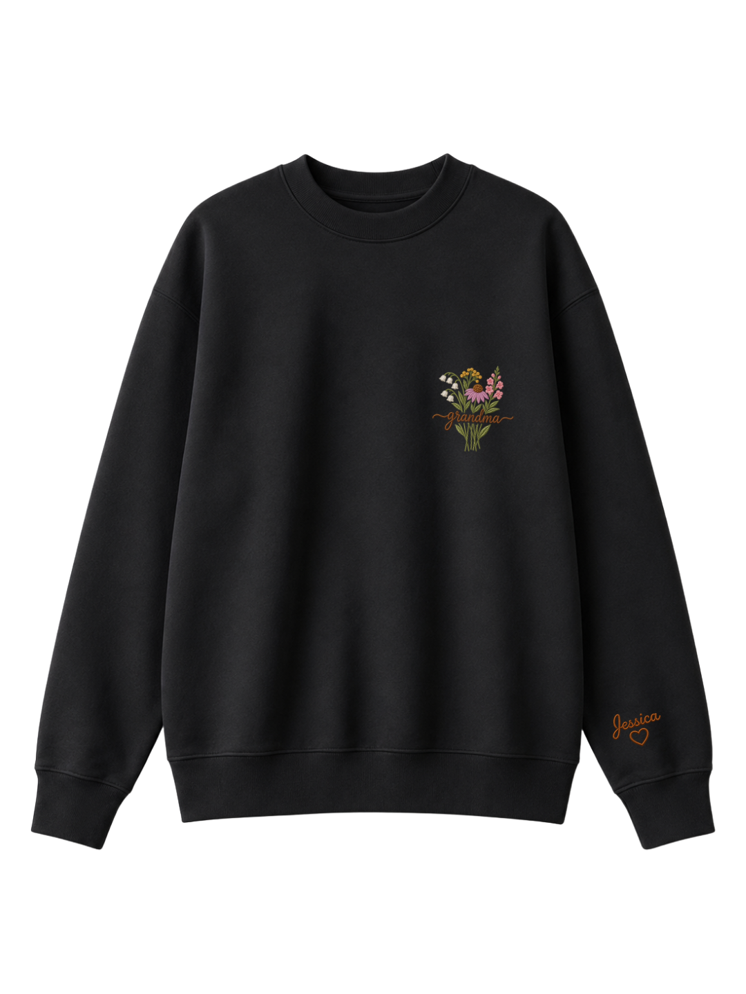 Chaotic Mom Custom Embroided Botanical Grandma Wildflower Bouquet Sweatshirt