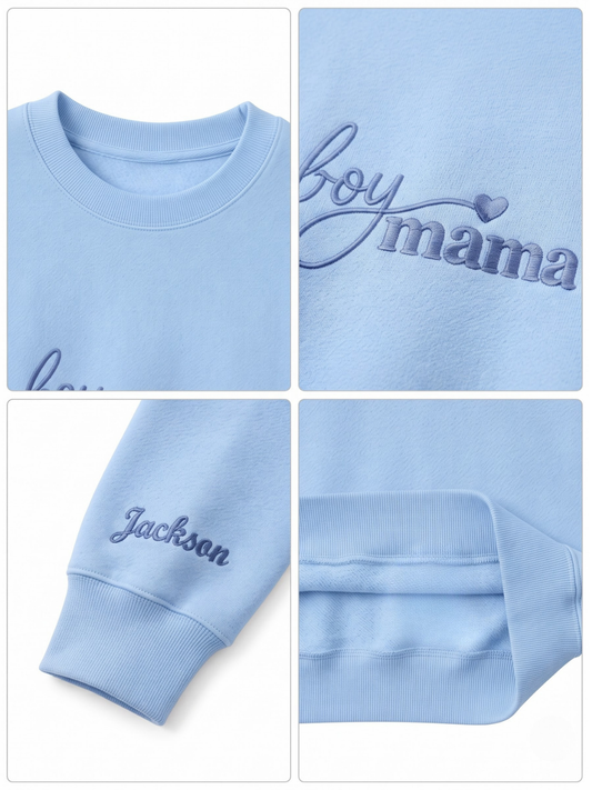 Chaotic Mom Custom Embroided Boy Mama Cursive Script Heart Sweatshirt