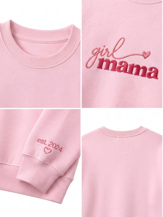 Chaotic Mom Custom Embroided Girl Mama Cursive Script Heart Sweatshirt