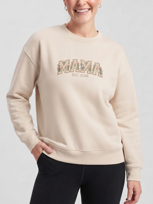 Chaotic Mom Embroided Aesthetic Wildflower Mama Est 2026 Sweatshirt