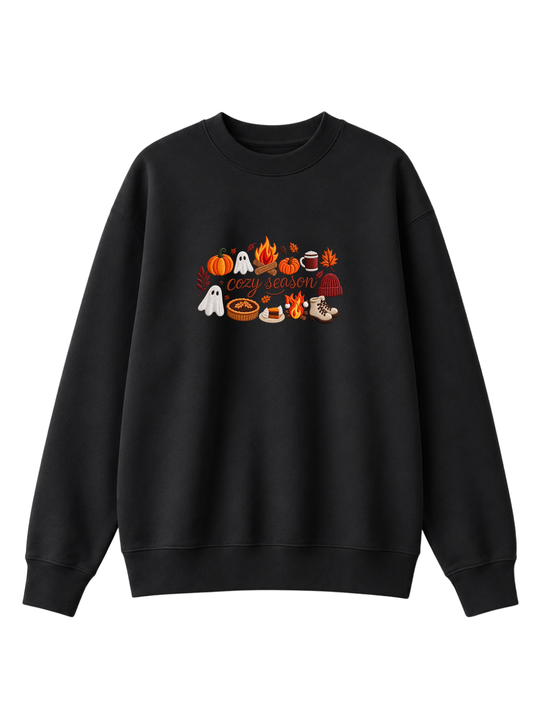 Chaotic Mom Embroided Spooky Fall Cozy Season Campfire Ghost Pumpkin Sweatshirt