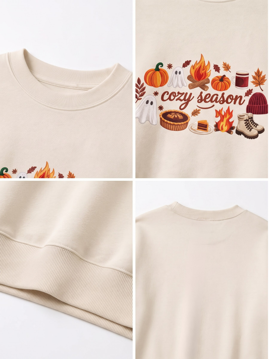 Chaotic Mom Embroided Spooky Fall Cozy Season Campfire Ghost Pumpkin Sweatshirt