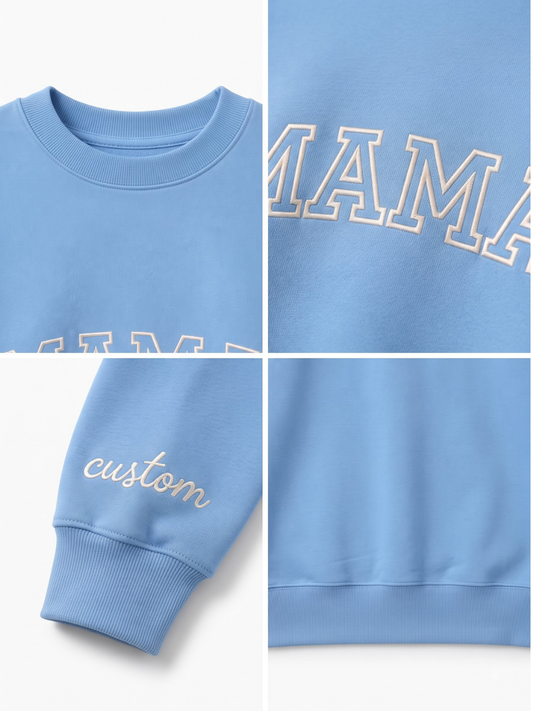 Chaotic Mom Embroided Varsity Mama Custom Crewneck Sweatshirt