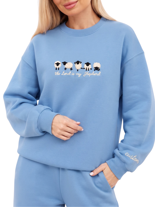Chaotic Mom Personalized Embroided The Lord Is My Shepherd Sheep Lineup Faith Sweatshirt