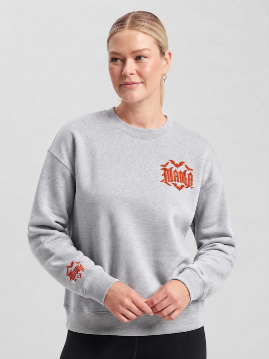 Chaotic Mom Custom Embroided Spooky Gothic Mama Bats Heart Chest Sweatshirt