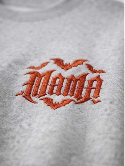 Chaotic Mom Custom Embroided Spooky Gothic Mama Bats Heart Chest Sweatshirt