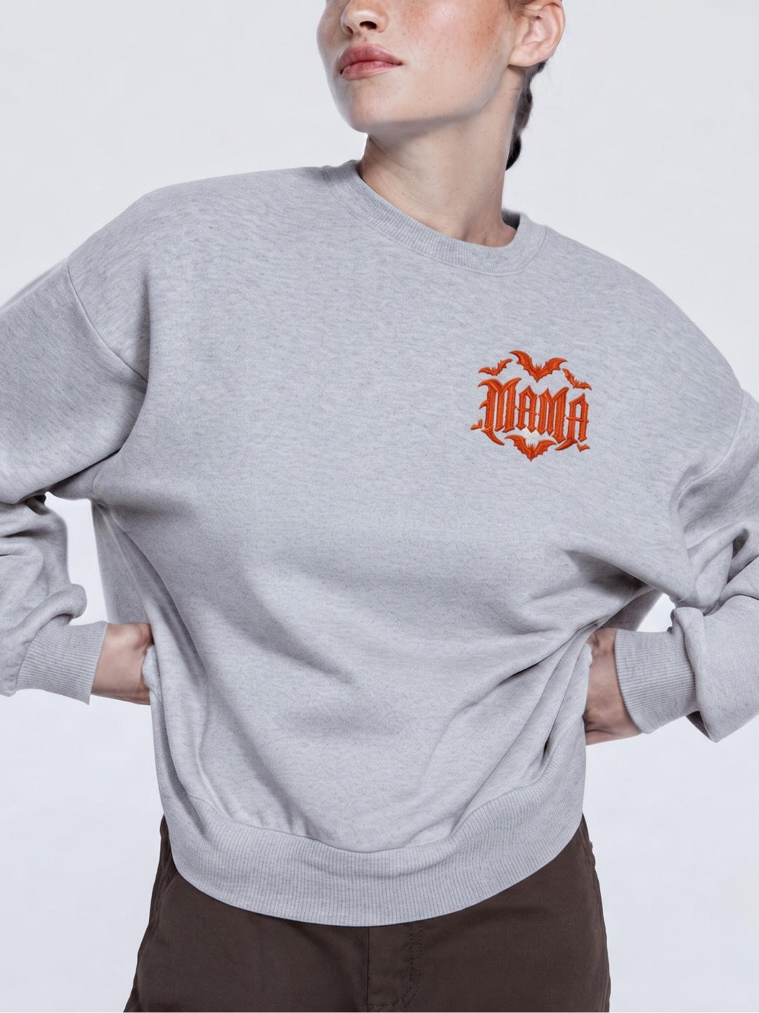 Chaotic Mom Custom Embroided Spooky Gothic Mama Bats Heart Chest Sweatshirt