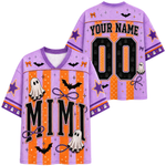 Chaotic Mom Spooky Season Mama Purple Orange Stripes Mesh Jersey