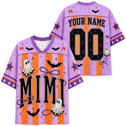 Chaotic Mom Spooky Season Mama Purple Orange Stripes Mesh Jersey
