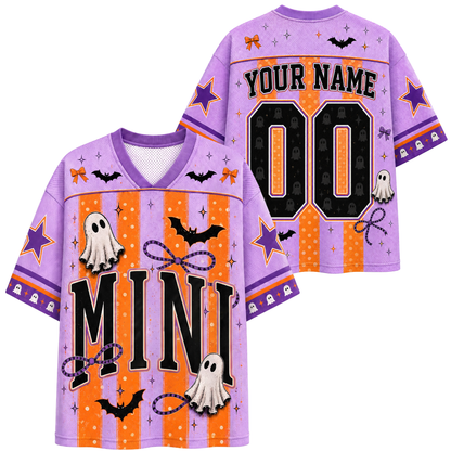 Chaotic Mom Spooky Season Mama Purple Orange Stripes Mesh Jersey