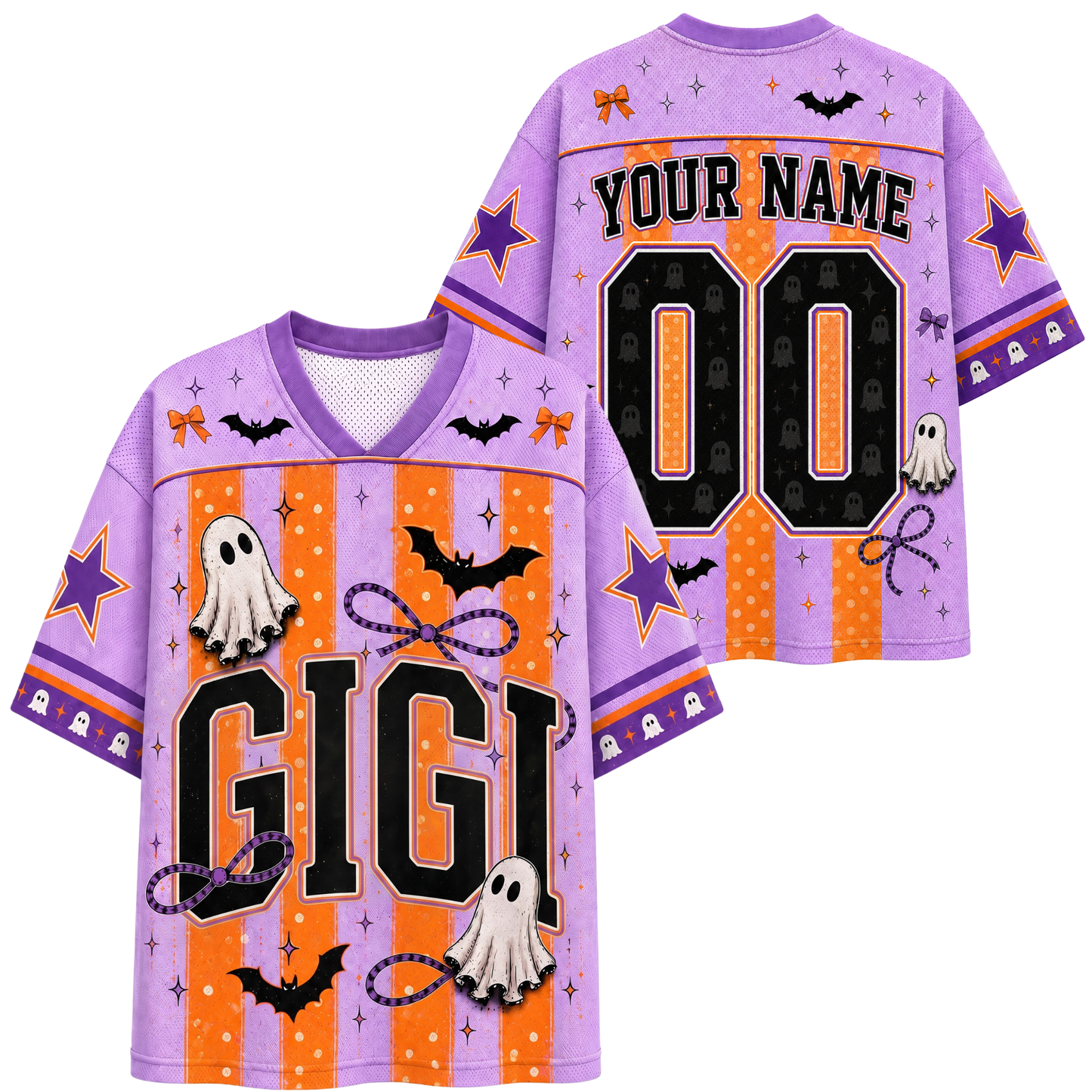 Chaotic Mom Spooky Season Mama Purple Orange Stripes Mesh Jersey