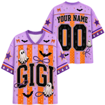 Chaotic Mom Spooky Season Mama Purple Orange Stripes Mesh Jersey