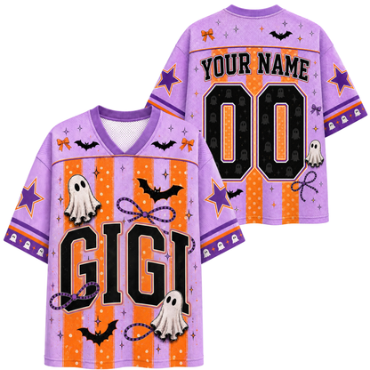 Chaotic Mom Spooky Season Mama Purple Orange Stripes Mesh Jersey