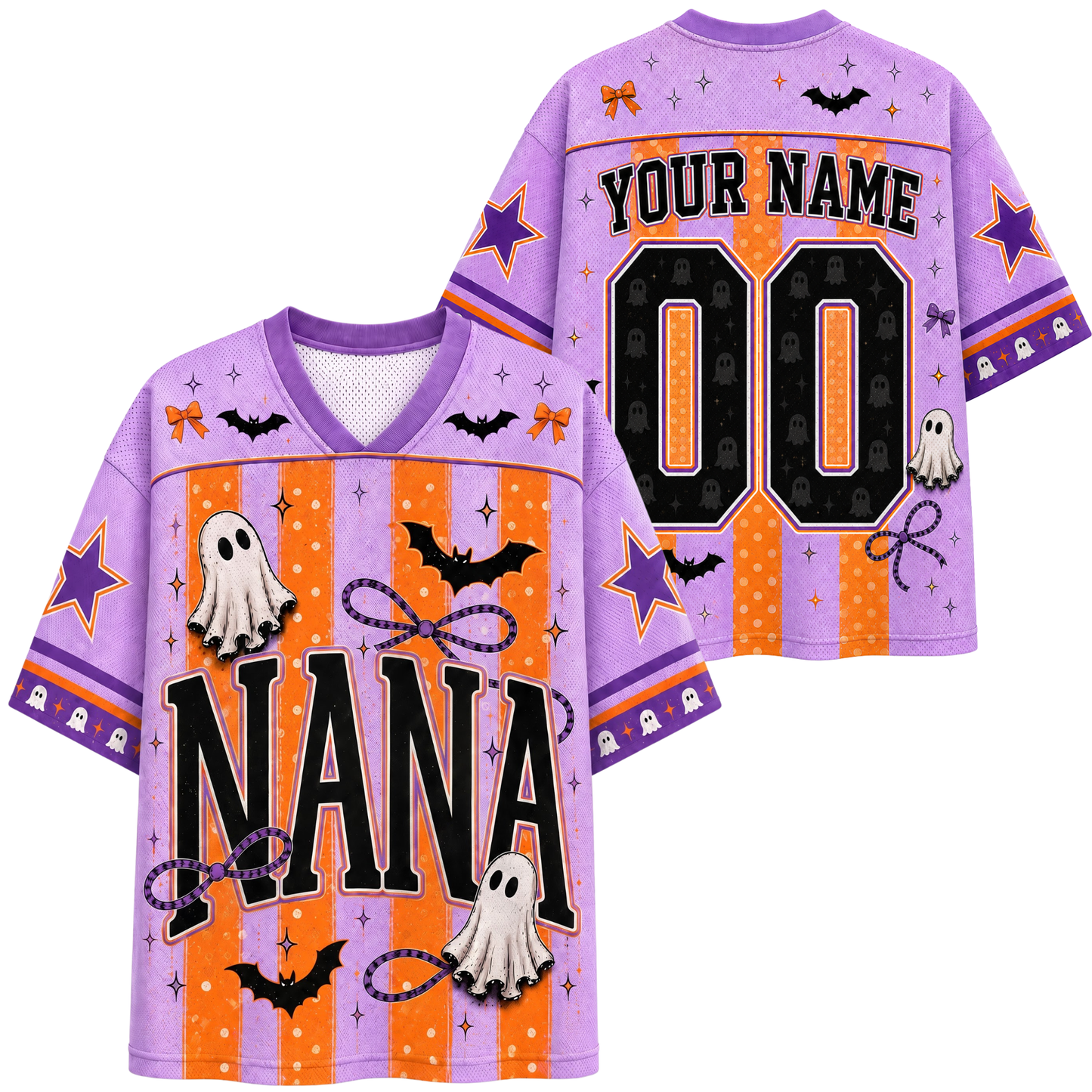 Chaotic Mom Spooky Season Mama Purple Orange Stripes Mesh Jersey