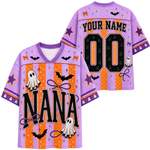 Chaotic Mom Spooky Season Mama Purple Orange Stripes Mesh Jersey