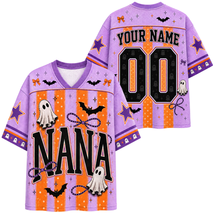 Chaotic Mom Spooky Season Mama Purple Orange Stripes Mesh Jersey