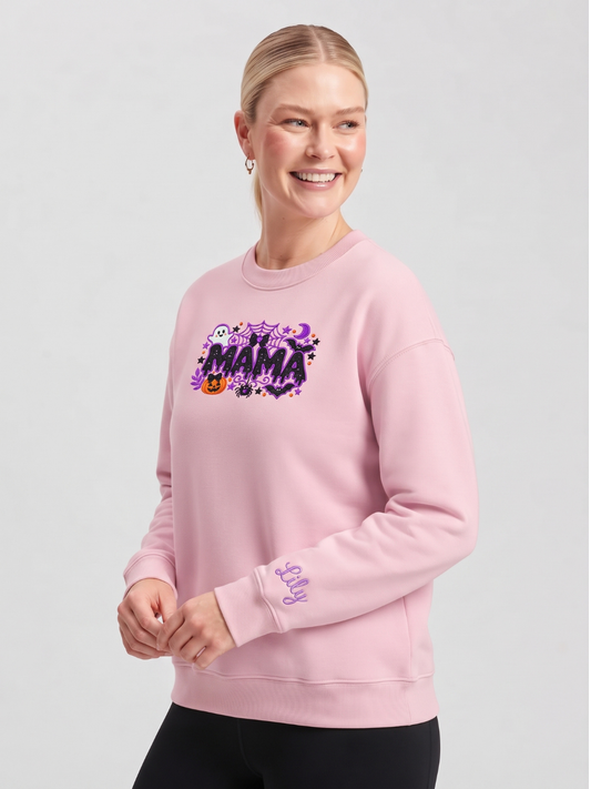 Chaotic Mom Custom Embroided Cute Spooky Mama Glitters Pumpkin Bat Sweatshirt