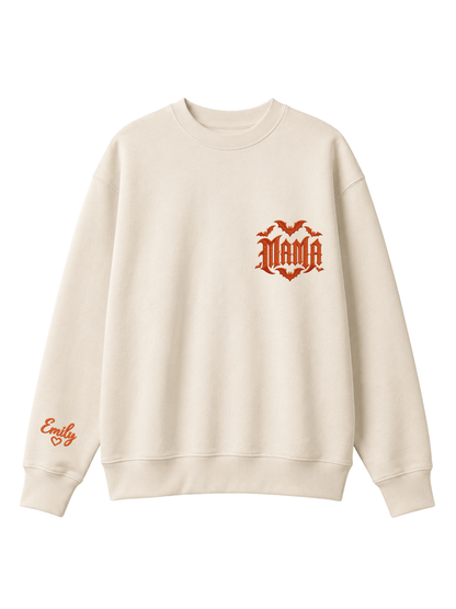 Chaotic Mom Custom Embroided Spooky Gothic Mama Bats Heart Chest Sweatshirt