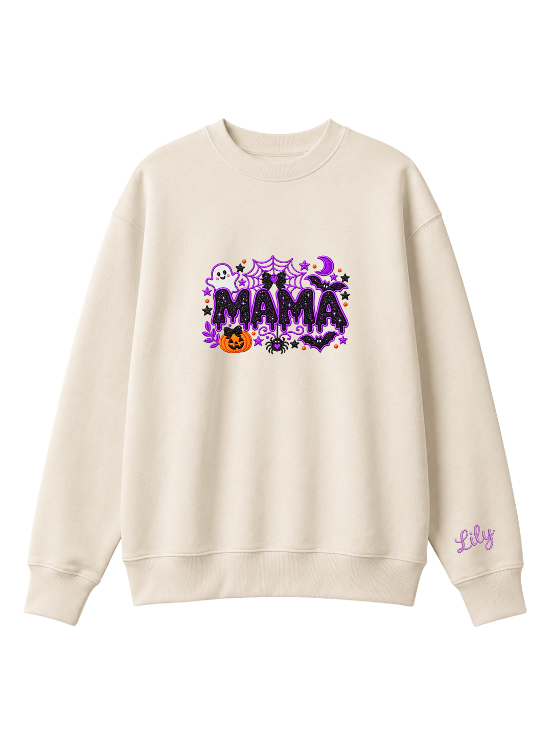 Chaotic Mom Custom Embroided Cute Spooky Mama Glitters Pumpkin Bat Sweatshirt