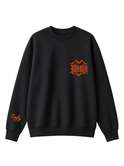 Chaotic Mom Custom Embroided Spooky Gothic Mama Bats Heart Chest Sweatshirt