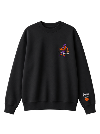 Chaotic Mom Custom Embroided Mama Est Year Witch Legs Broomstick Crewneck Sweatshirt