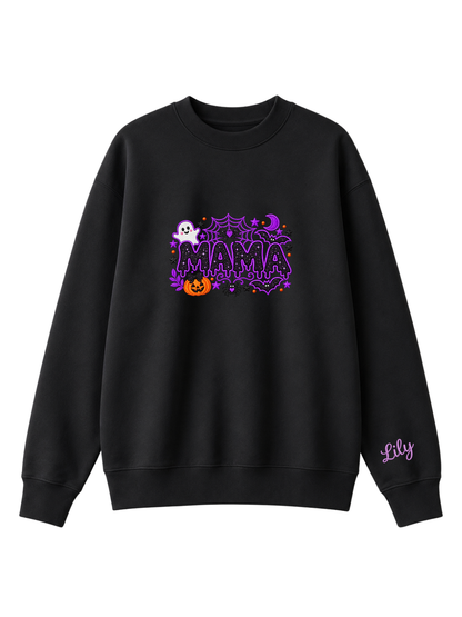 Chaotic Mom Custom Embroided Cute Spooky Mama Glitters Pumpkin Bat Sweatshirt