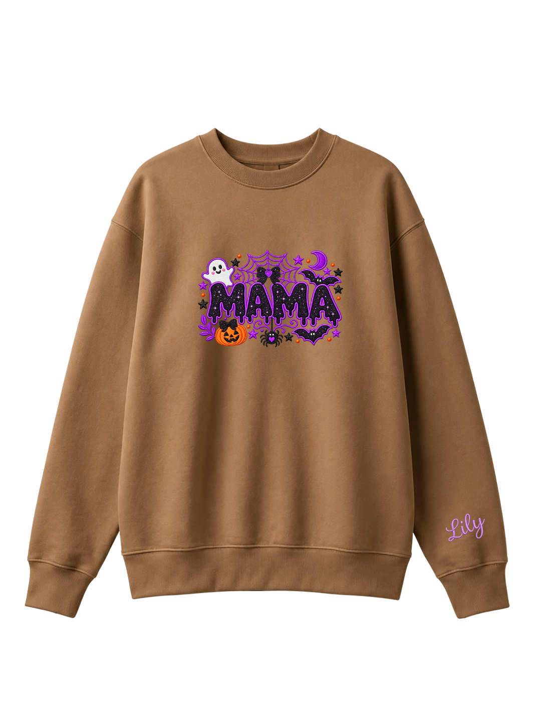 Chaotic Mom Custom Embroided Cute Spooky Mama Glitters Pumpkin Bat Sweatshirt