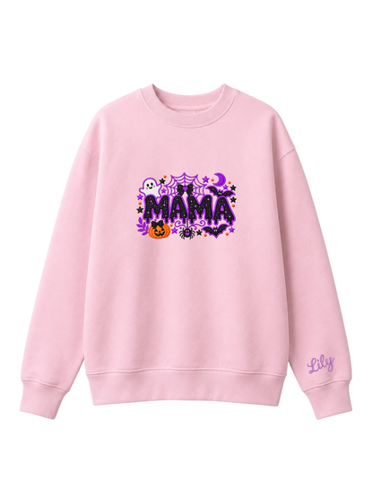 Chaotic Mom Custom Embroided Cute Spooky Mama Glitters Pumpkin Bat Sweatshirt