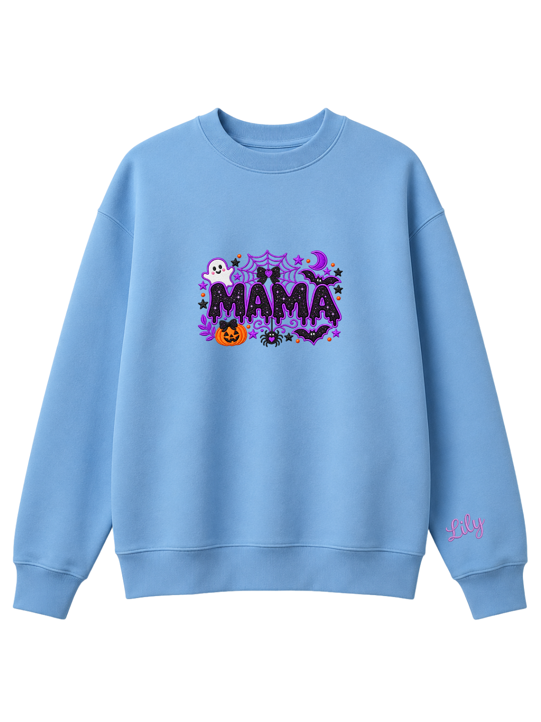 Chaotic Mom Custom Embroided Cute Spooky Mama Glitters Pumpkin Bat Sweatshirt