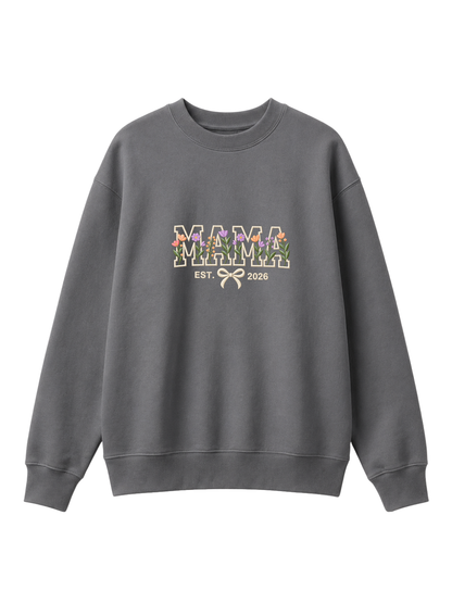 Chaotic Mom Custom Embroided Aesthetic Wildflower Mama Ribbon Bow Est Year Sweatshirt