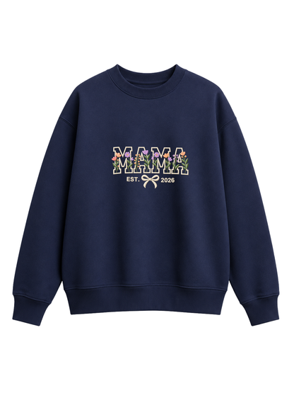 Chaotic Mom Custom Embroided Aesthetic Wildflower Mama Ribbon Bow Est Year Sweatshirt