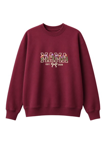 Chaotic Mom Custom Embroided Aesthetic Wildflower Mama Ribbon Bow Est Year Sweatshirt