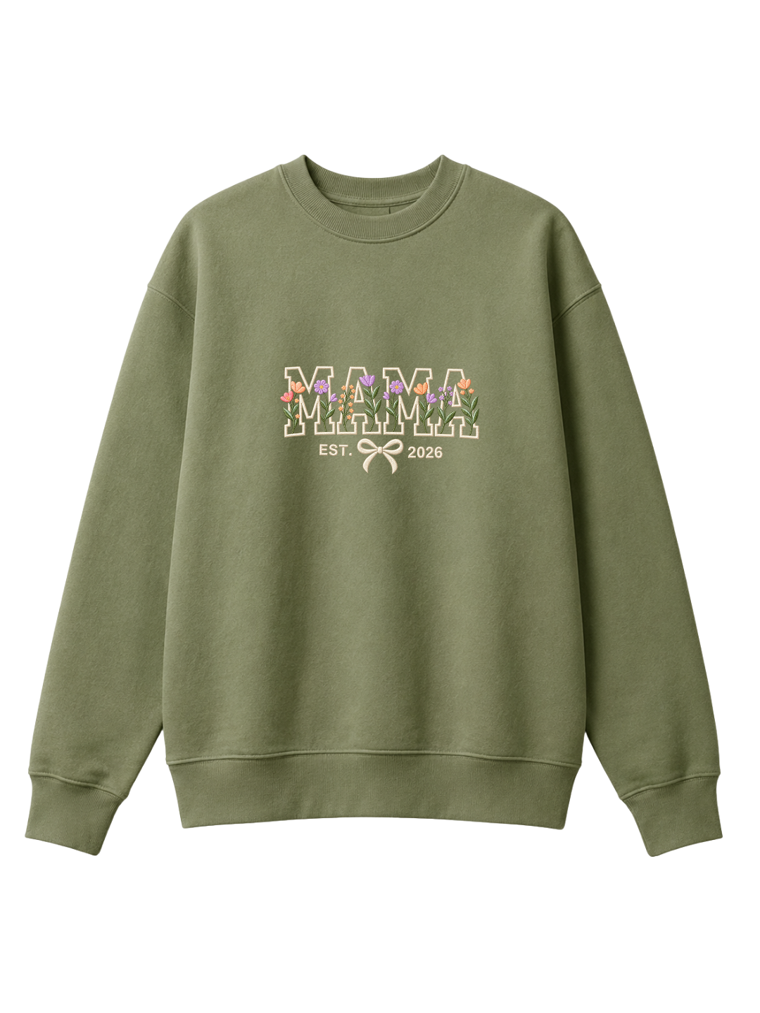 Chaotic Mom Custom Embroided Aesthetic Wildflower Mama Ribbon Bow Est Year Sweatshirt