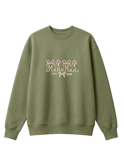 Chaotic Mom Custom Embroided Aesthetic Wildflower Mama Ribbon Bow Est Year Sweatshirt