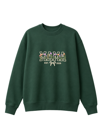 Chaotic Mom Custom Embroided Aesthetic Wildflower Mama Ribbon Bow Est Year Sweatshirt