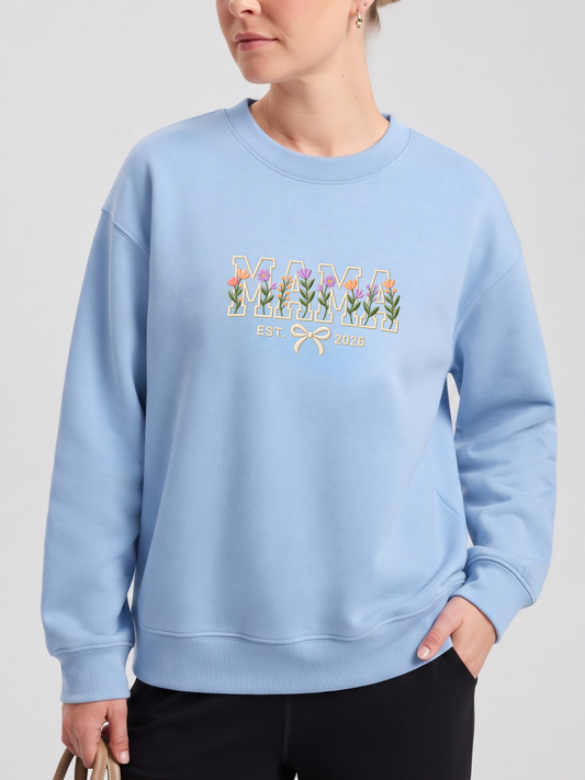 Chaotic Mom Custom Embroided Aesthetic Wildflower Mama Ribbon Bow Est Year Sweatshirt