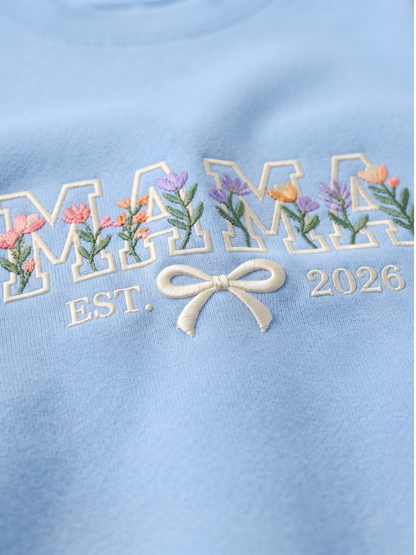 Chaotic Mom Custom Embroided Aesthetic Wildflower Mama Ribbon Bow Est Year Sweatshirt