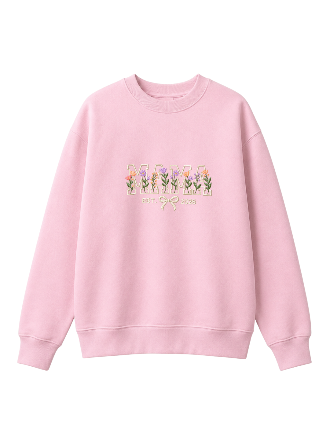 Chaotic Mom Custom Embroided Aesthetic Wildflower Mama Ribbon Bow Est Year Sweatshirt