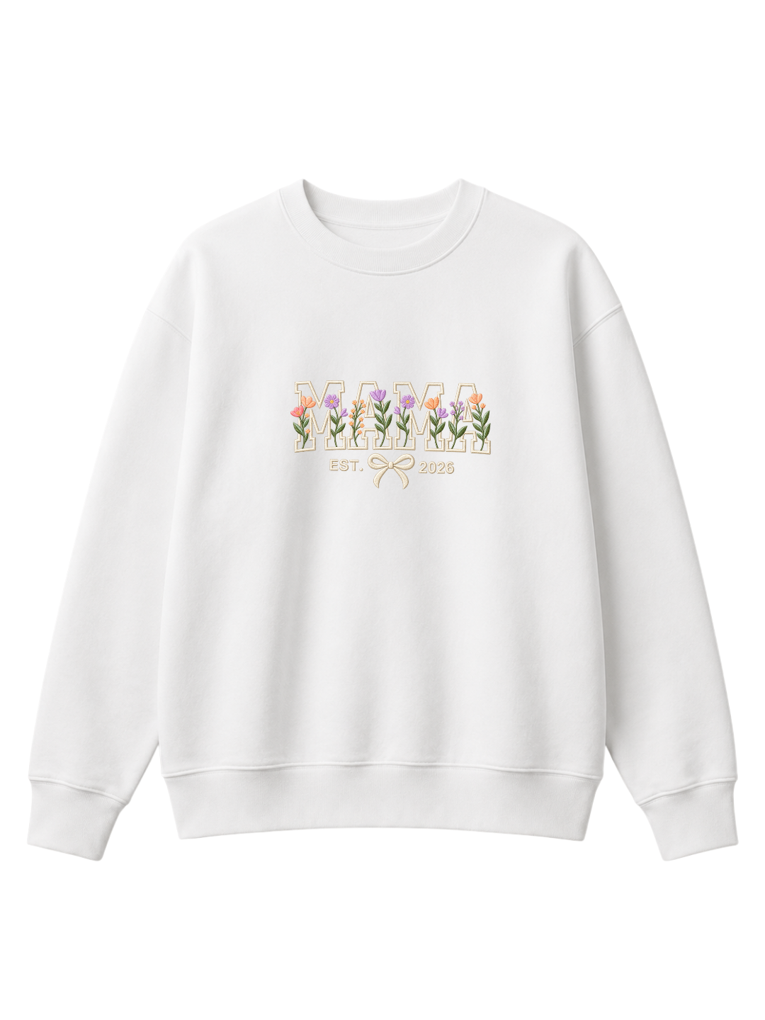 Chaotic Mom Custom Embroided Aesthetic Wildflower Mama Ribbon Bow Est Year Sweatshirt