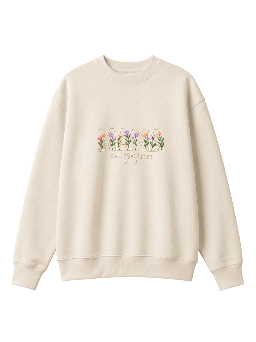 Chaotic Mom Custom Embroided Aesthetic Wildflower Mama Ribbon Bow Est Year Sweatshirt