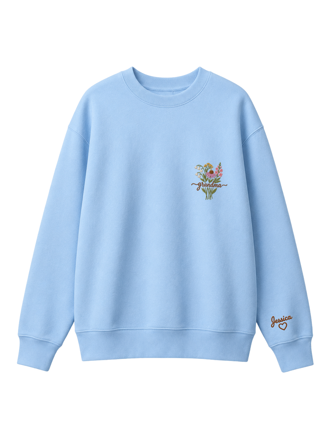 Chaotic Mom Custom Embroided Botanical Grandma Wildflower Bouquet Sweatshirt