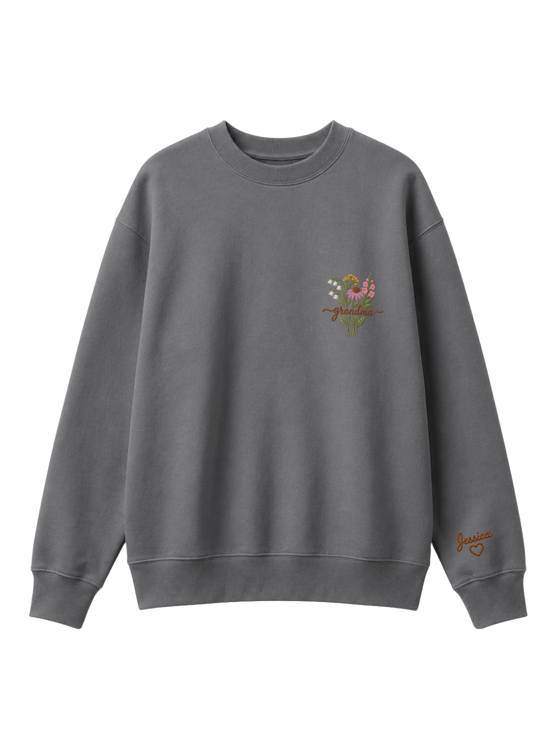 Chaotic Mom Custom Embroided Botanical Grandma Wildflower Bouquet Sweatshirt