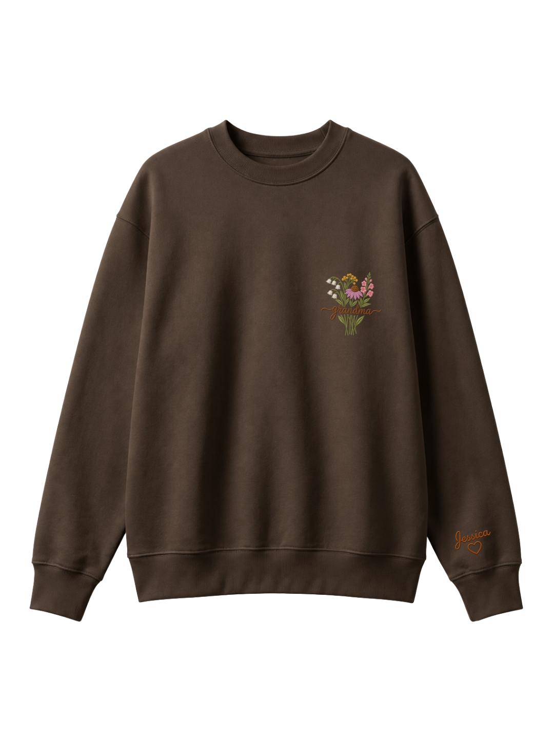 Chaotic Mom Custom Embroided Botanical Grandma Wildflower Bouquet Sweatshirt