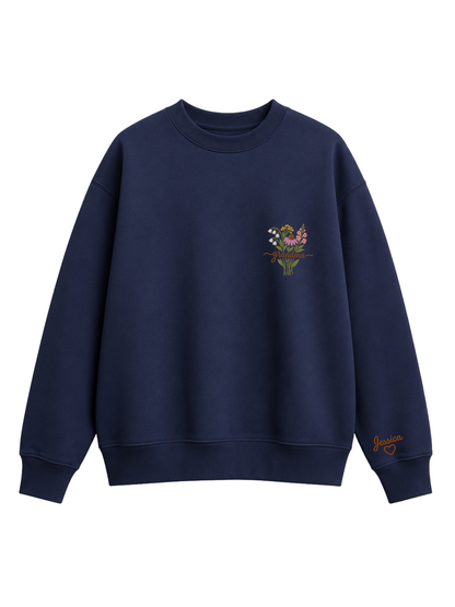 Chaotic Mom Custom Embroided Botanical Grandma Wildflower Bouquet Sweatshirt