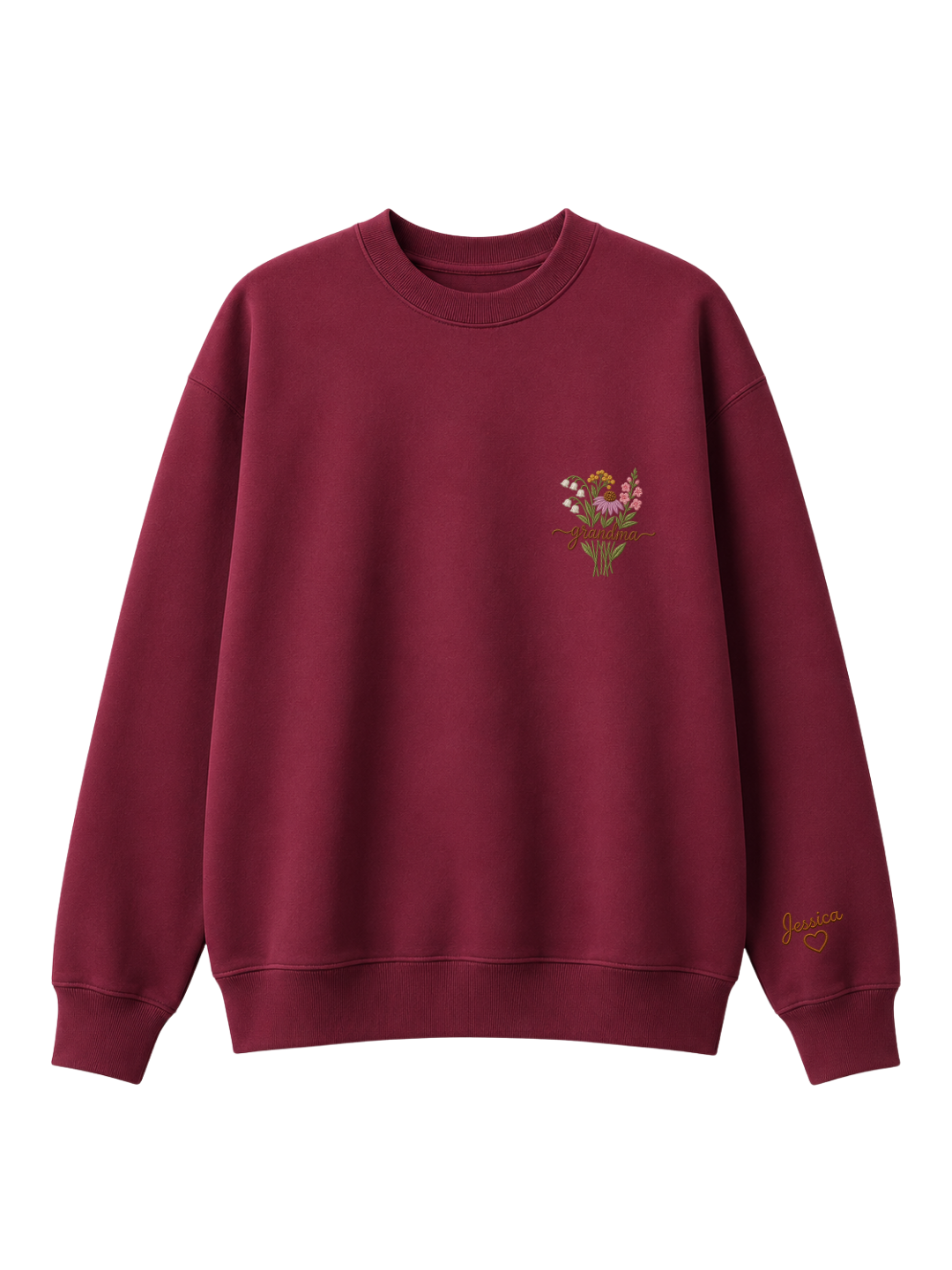 Chaotic Mom Custom Embroided Botanical Grandma Wildflower Bouquet Sweatshirt
