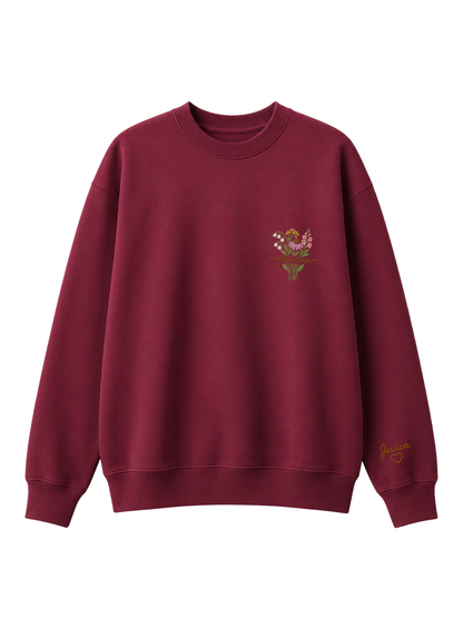 Chaotic Mom Custom Embroided Botanical Grandma Wildflower Bouquet Sweatshirt