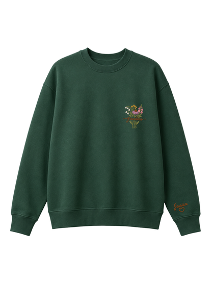 Chaotic Mom Custom Embroided Botanical Grandma Wildflower Bouquet Sweatshirt