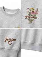 Chaotic Mom Custom Embroided Botanical Grandma Wildflower Bouquet Sweatshirt