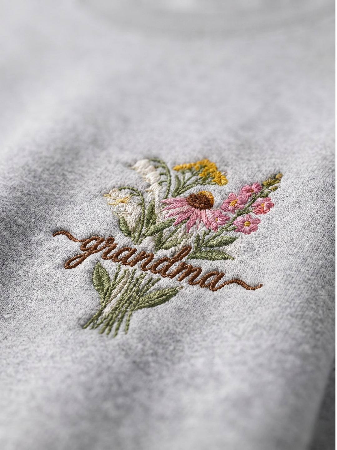 Chaotic Mom Custom Embroided Botanical Grandma Wildflower Bouquet Sweatshirt